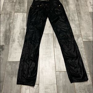 Vintage Y2k Roberto Cavalli Ultra Low Rise Black Metallic Straight Leg Pant 26